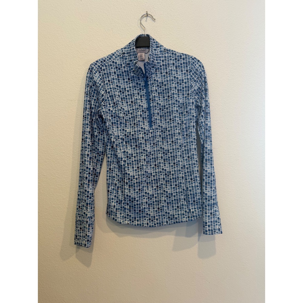 Tommy Bahama Everyday Active Blue Geometric Quarter Zip Pullover Thumbhole XS